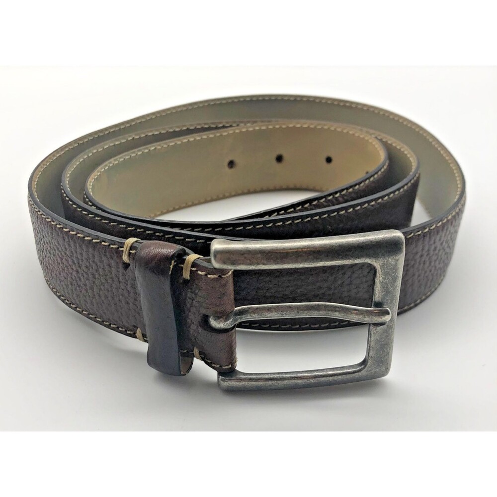 Tommy Bahama Mens Leather Belt Size 44 Brown Contrast Stitch Italy